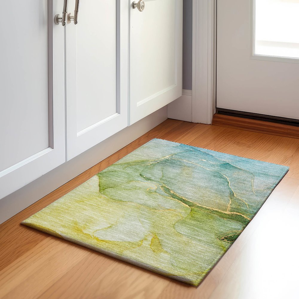 Premium Machine Washable Mayfield  Green 1'8" x 2'6" Rug. Picture 5