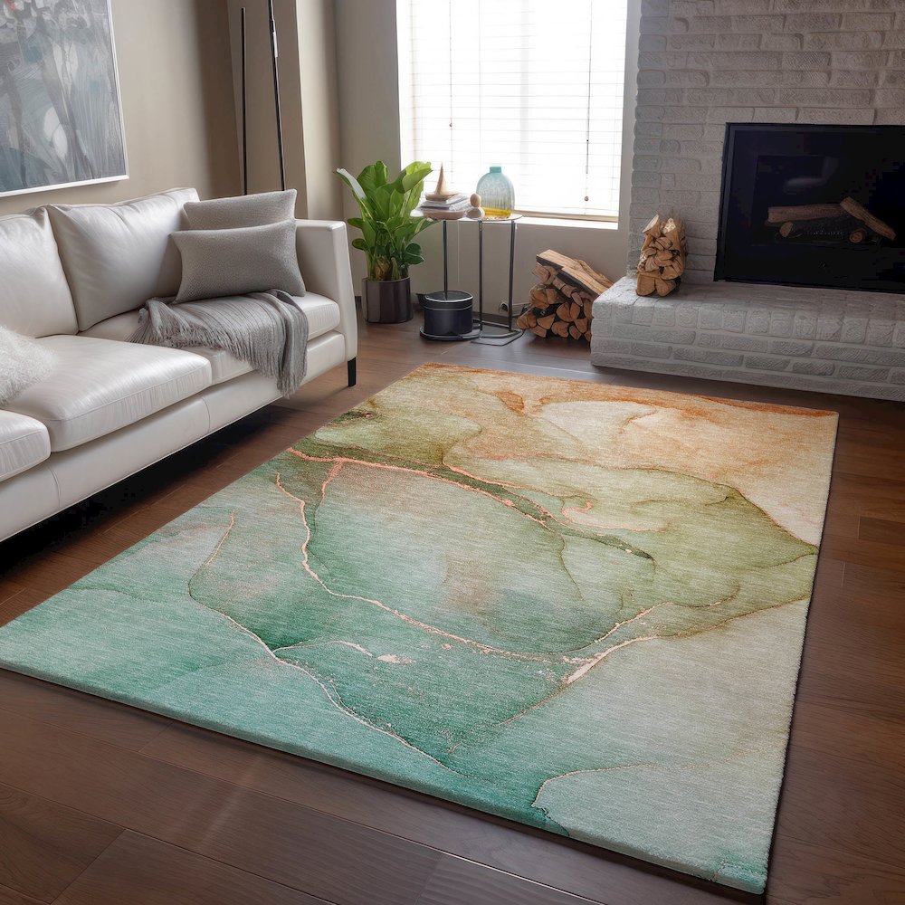 Premium Machine Washable Mayfield  Teal 2'6" x 3'10" Rug. Picture 6