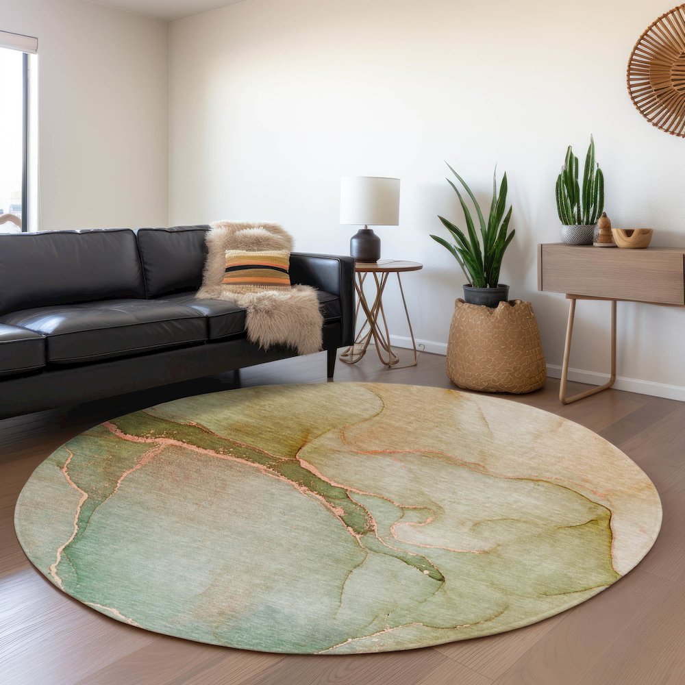 Premium Machine Washable Mayfield  Teal 8' x 8' Round Rug. Picture 5