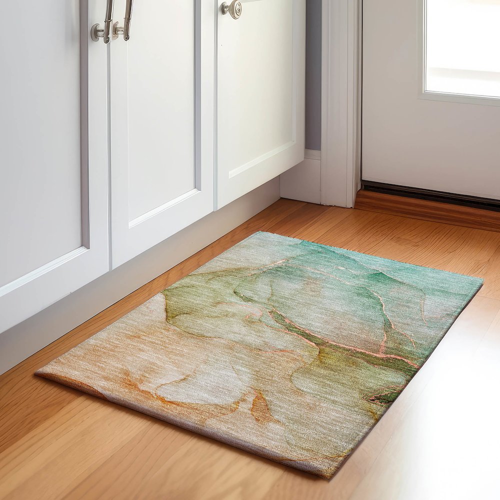 Premium Machine Washable Mayfield  Teal 1'8" x 2'6" Rug. Picture 5