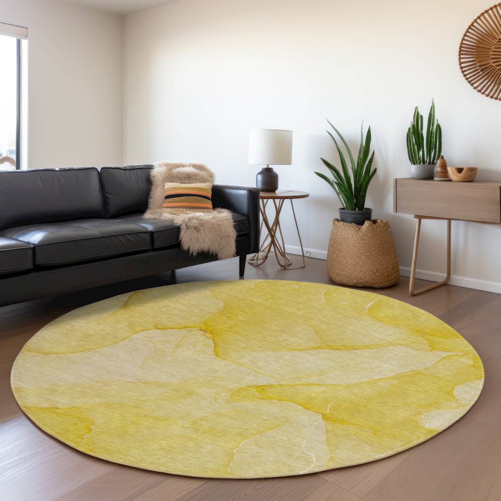 Premium Machine Washable Mayfield  Gold 8' x 8' Round Rug. Picture 5