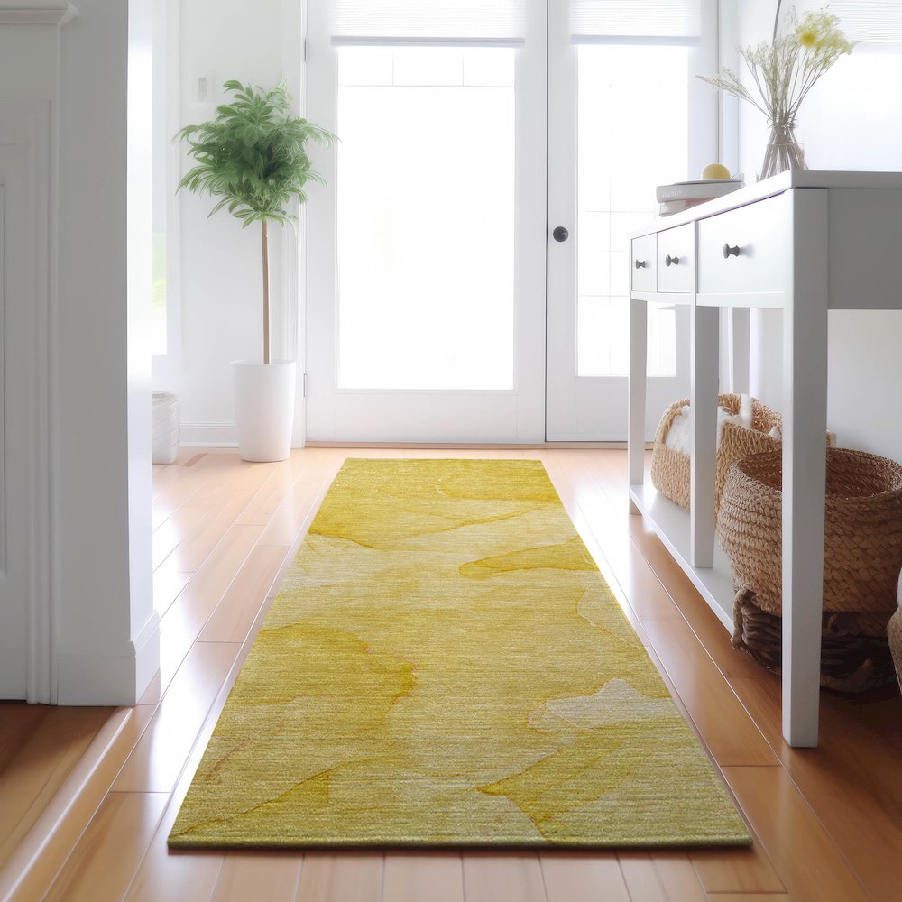 Premium Machine Washable Mayfield  Gold 2'3" x 7'6" Runner Rug. Picture 5