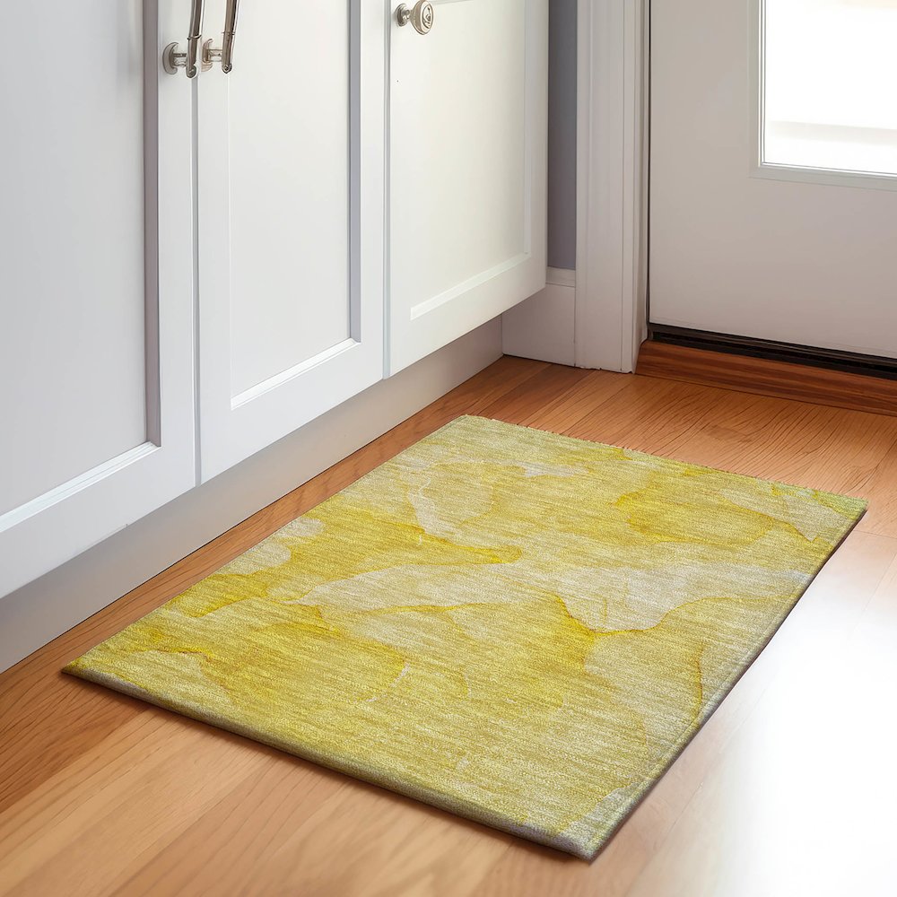 Premium Machine Washable Mayfield  Gold 1'8" x 2'6" Rug. Picture 5