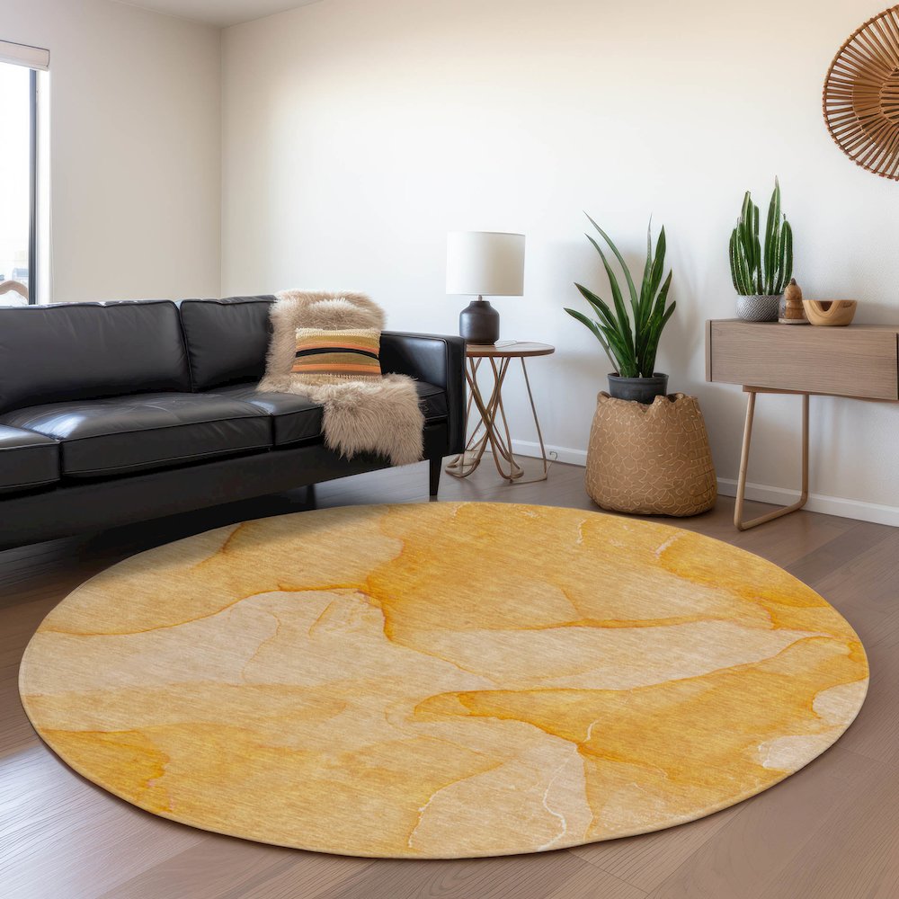 Premium Machine Washable Mayfield  Orange 8' x 8' Round Rug. Picture 5