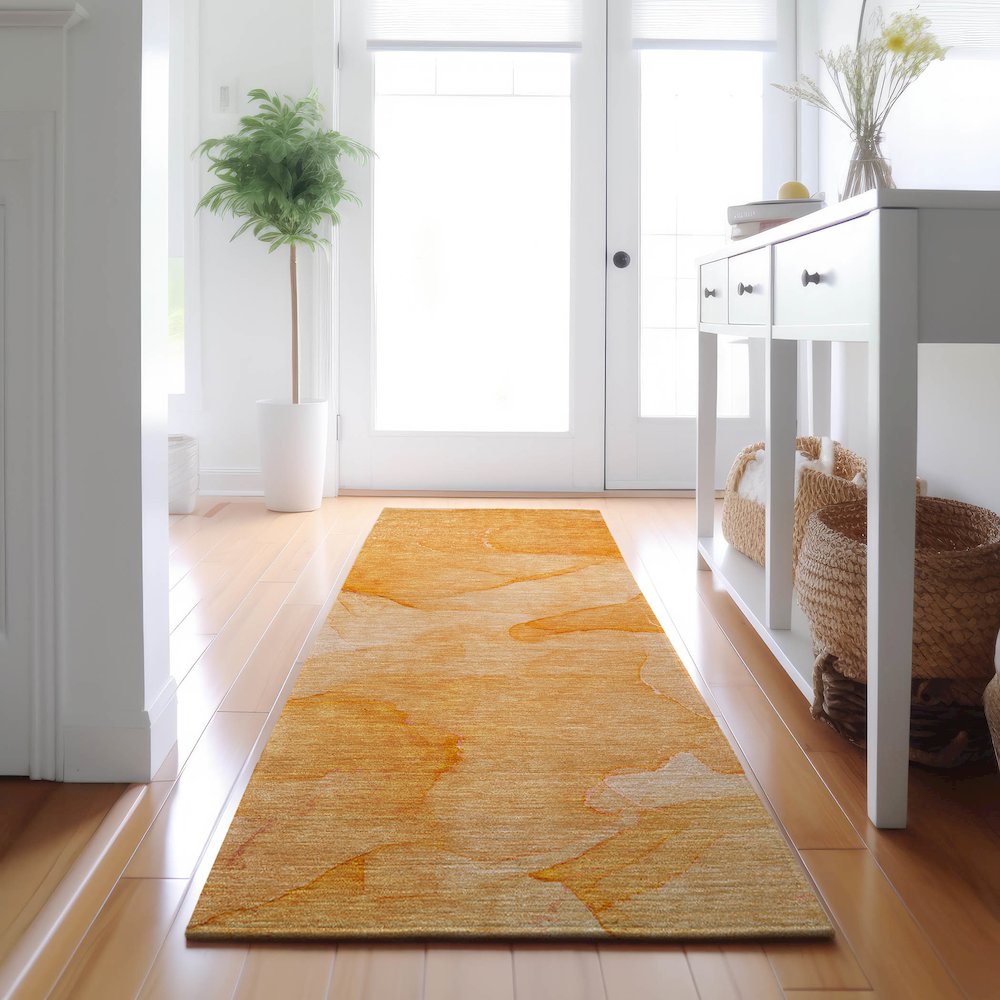 Premium Machine Washable Mayfield  Orange 2'3" x 7'6" Runner Rug. Picture 5