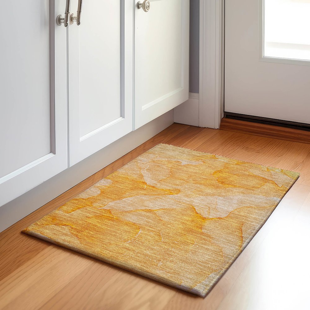 Premium Machine Washable Mayfield  Orange 1'8" x 2'6" Rug. Picture 5