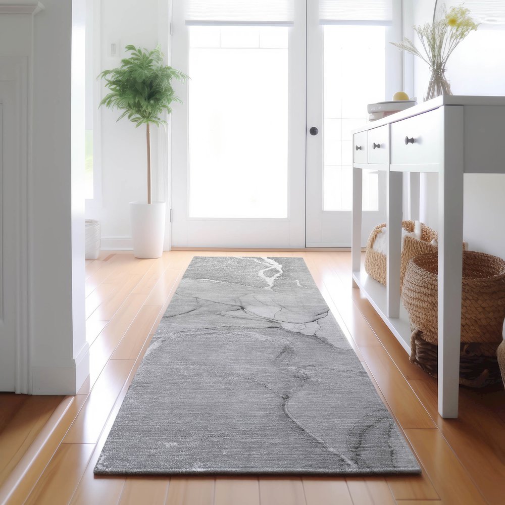Premium Machine Washable Mayfield  Gray 2'3" x 7'6" Runner Rug. Picture 5