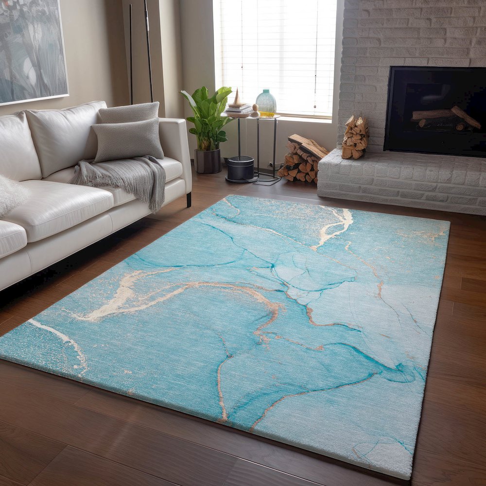 Premium Machine Washable Mayfield  Teal 2'6" x 3'10" Rug. Picture 6
