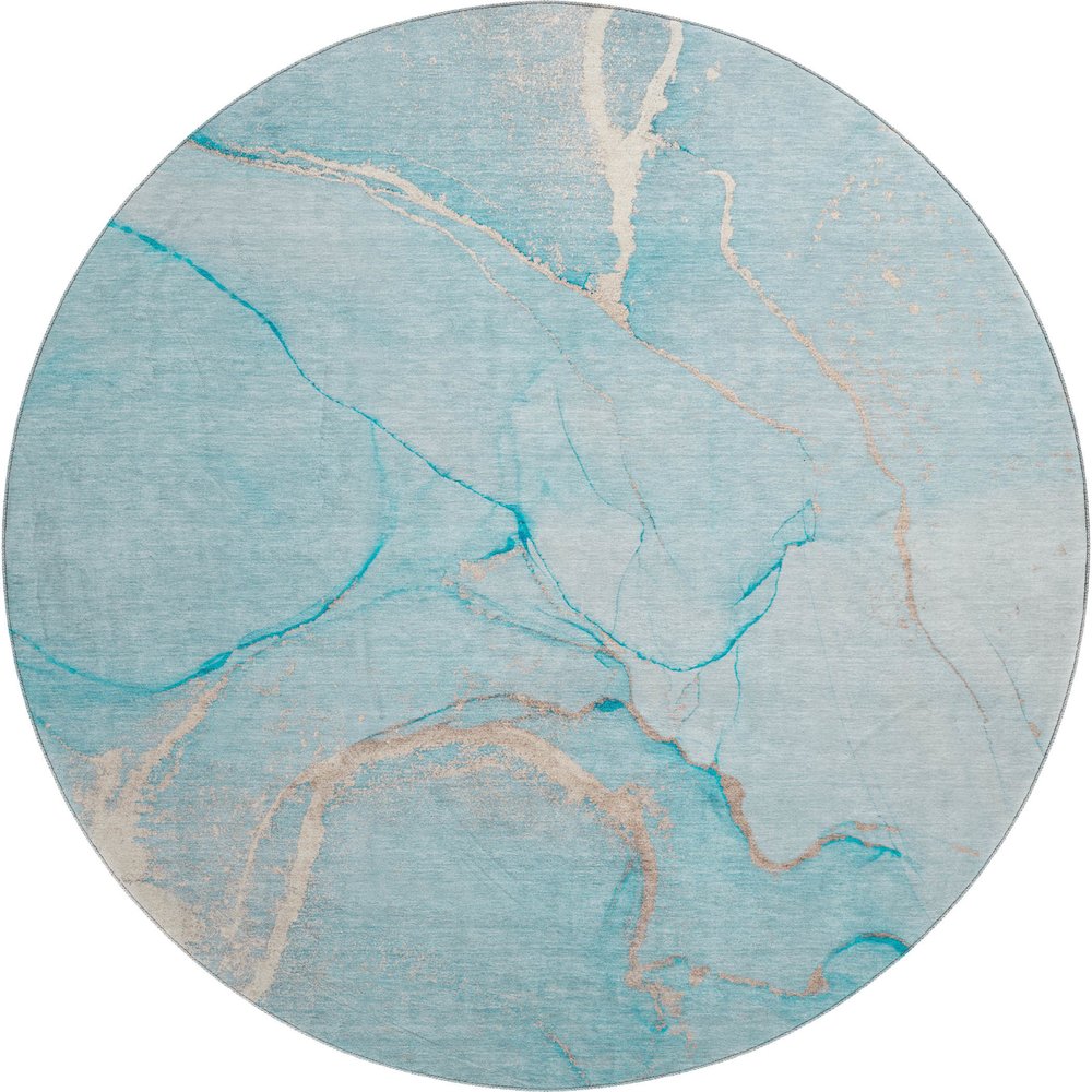 Premium Machine Washable Mayfield  Teal 8' x 8' Round Rug. Picture 1