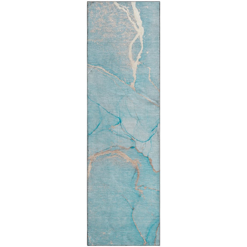 Premium Machine Washable Mayfield  Teal 2'3" x 7'6" Runner Rug. Picture 1