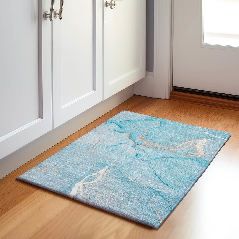 Premium Machine Washable Mayfield  Teal 1'8" x 2'6" Rug. Picture 5