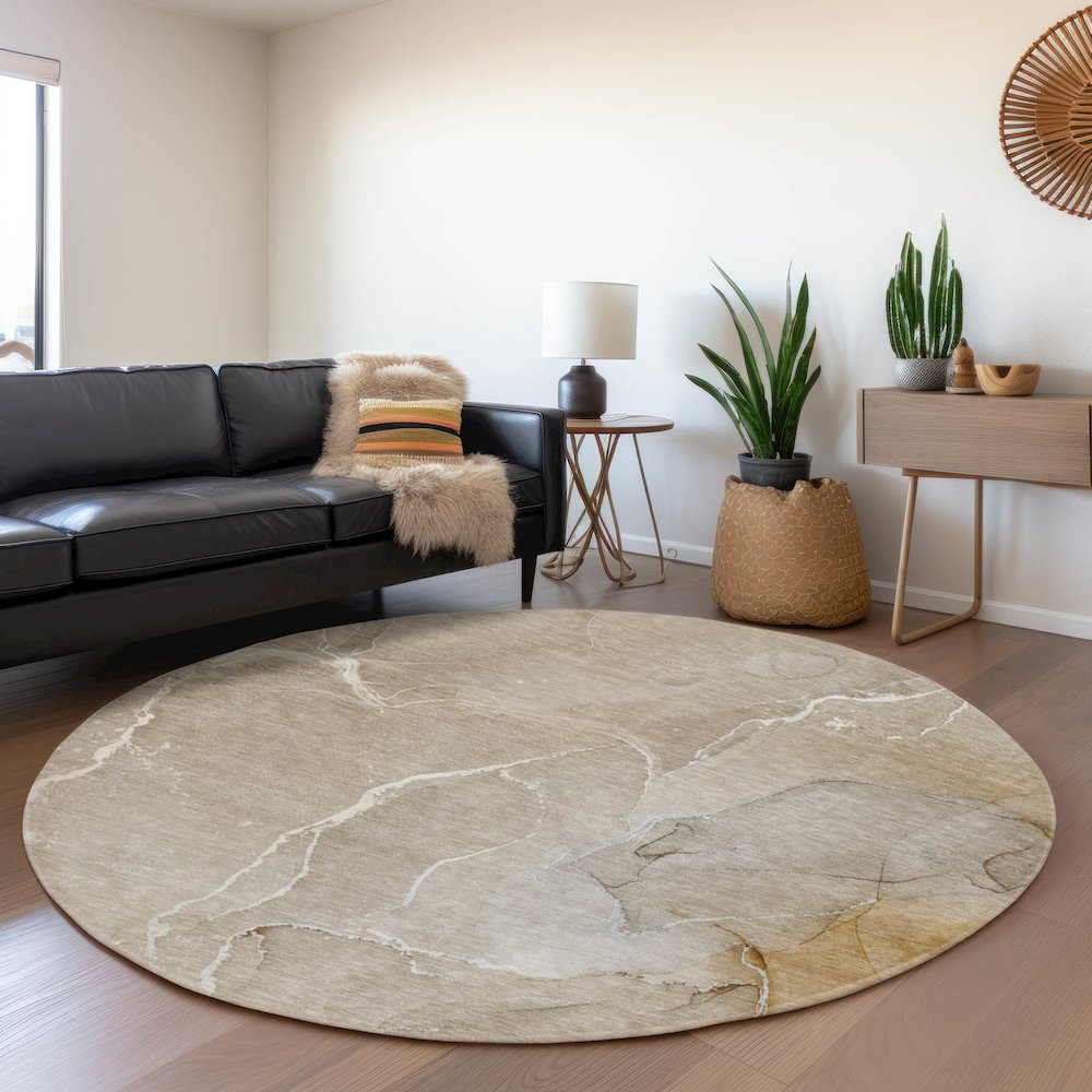 Premium Machine Washable Mayfield  Beige 8' x 8' Round Rug. Picture 5