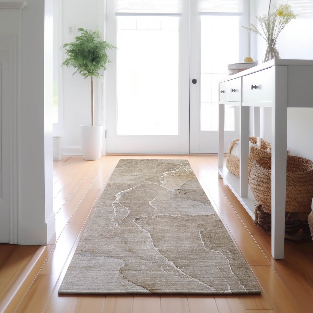 Premium Machine Washable Mayfield  Beige 2'3" x 7'6" Runner Rug. Picture 5