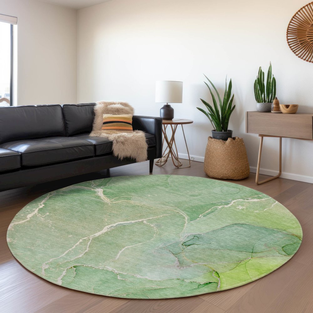 Premium Machine Washable Mayfield  Green 8' x 8' Round Rug. Picture 5