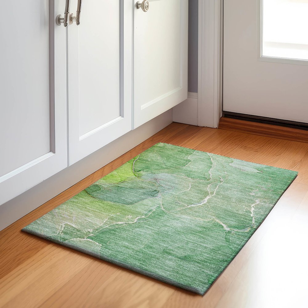 Premium Machine Washable Mayfield  Green 1'8" x 2'6" Rug. Picture 5