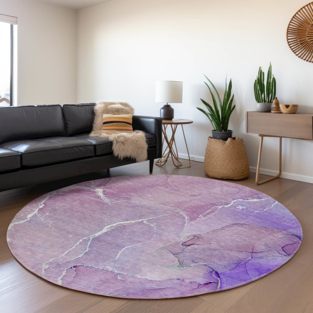 Premium Machine Washable Mayfield  Purple 8' x 8' Round Rug. Picture 5