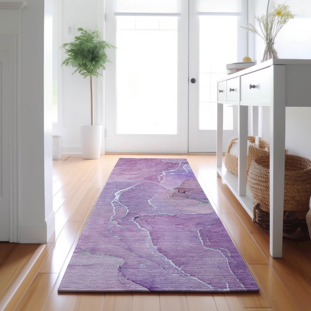 Premium Machine Washable Mayfield  Purple 2'3" x 7'6" Runner Rug. Picture 5