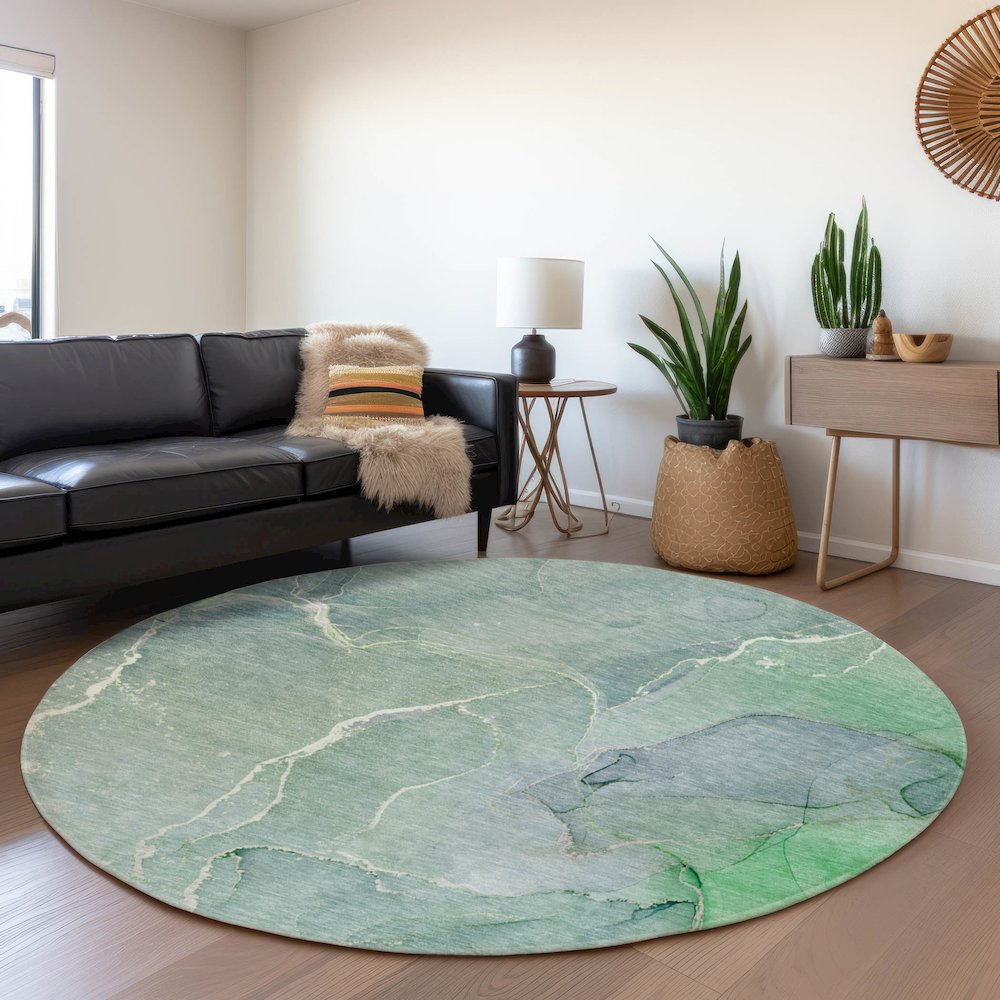 Premium Machine Washable Mayfield  Teal 8' x 8' Round Rug. Picture 5