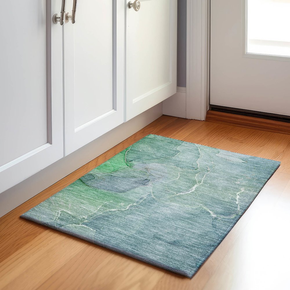Premium Machine Washable Mayfield  Teal 1'8" x 2'6" Rug. Picture 5