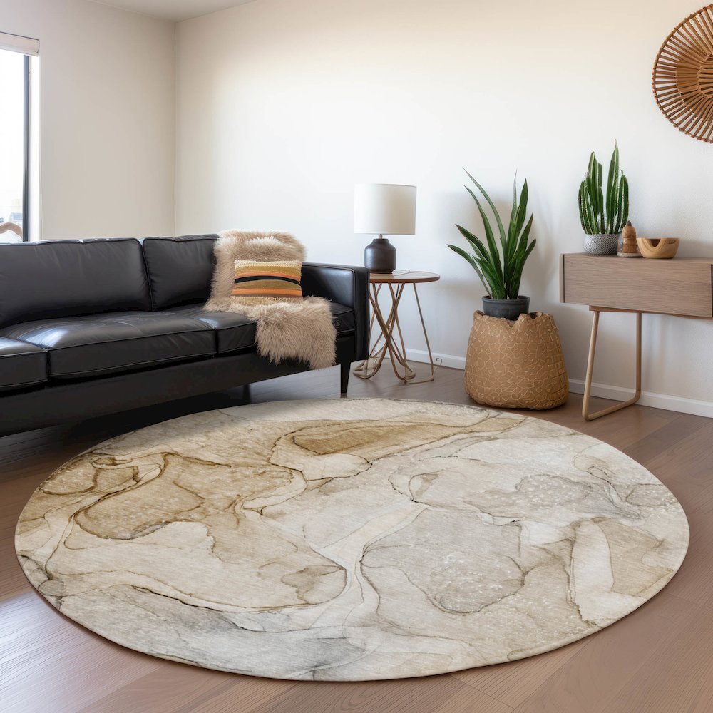 Premium Machine Washable Mayfield  Beige 8' x 8' Round Rug. Picture 5