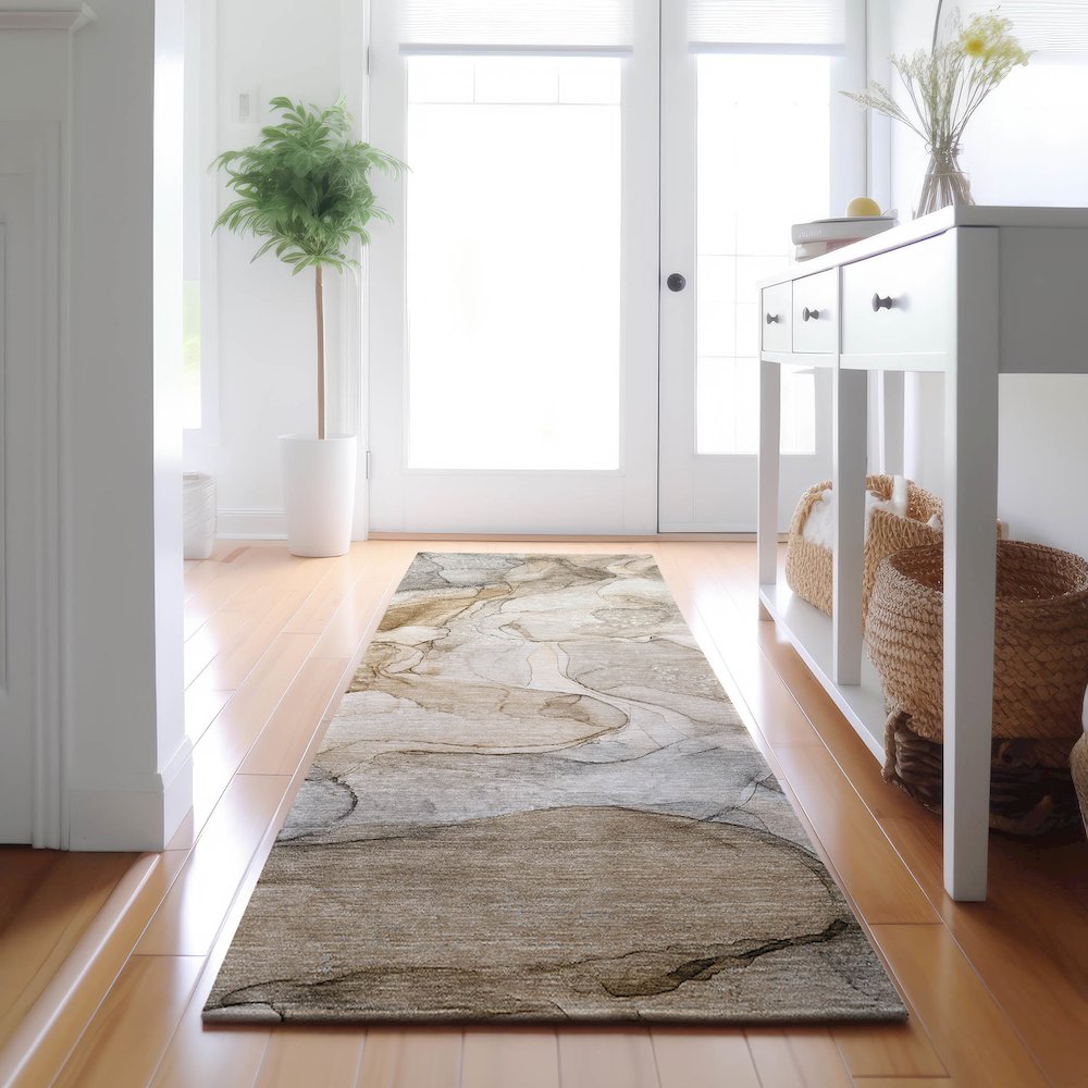 Premium Machine Washable Mayfield  Beige 2'3" x 7'6" Runner Rug. Picture 5