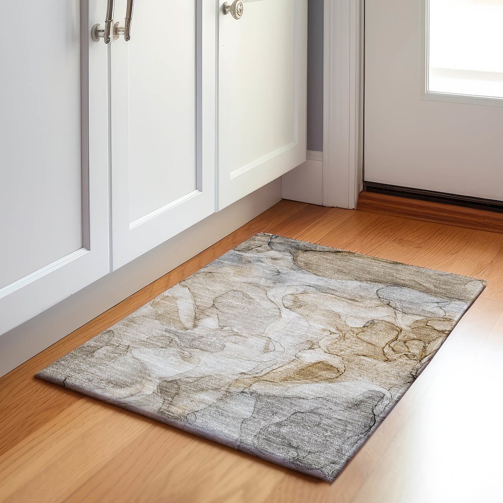 Premium Machine Washable Mayfield  Beige 1'8" x 2'6" Rug. Picture 5
