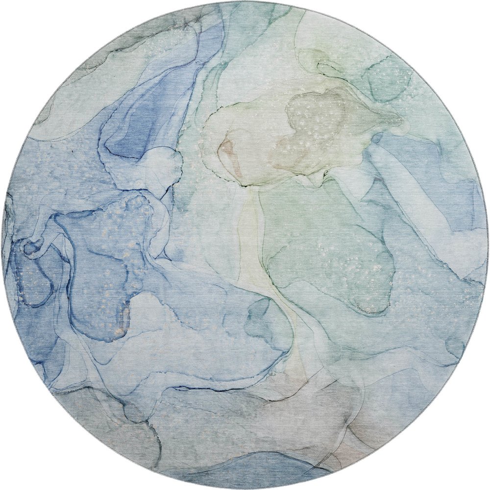 Premium Machine Washable Mayfield  Blue 8' x 8' Round Rug. Picture 1