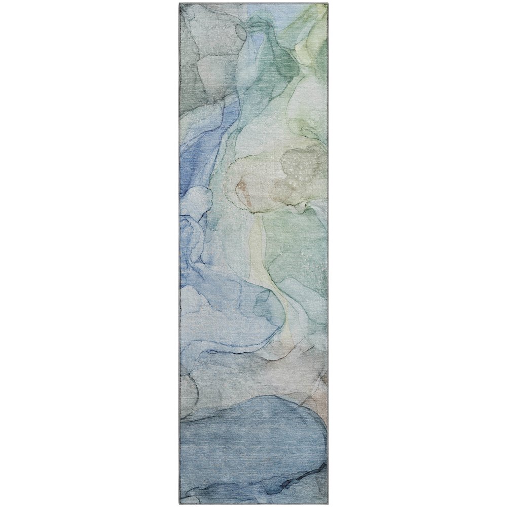Premium Machine Washable Mayfield  Blue 2'3" x 7'6" Runner Rug. Picture 1