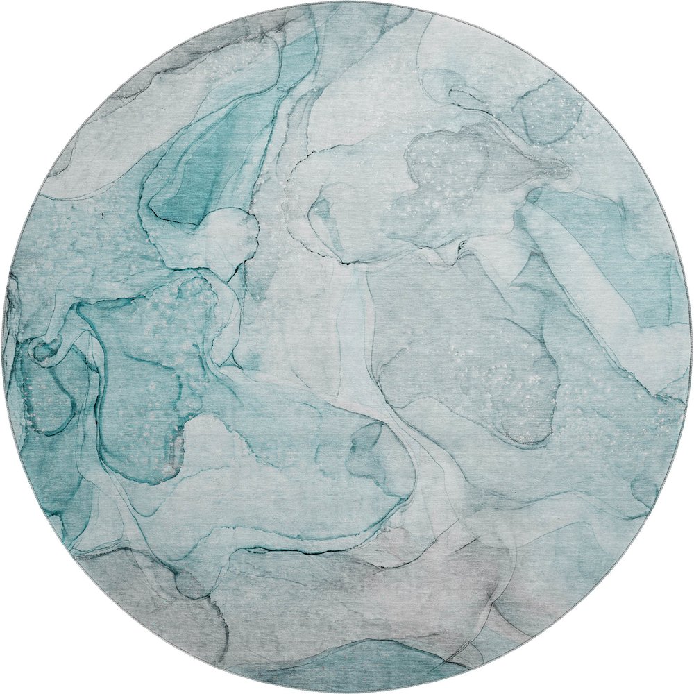 Premium Machine Washable Mayfield  Teal 8' x 8' Round Rug. Picture 1