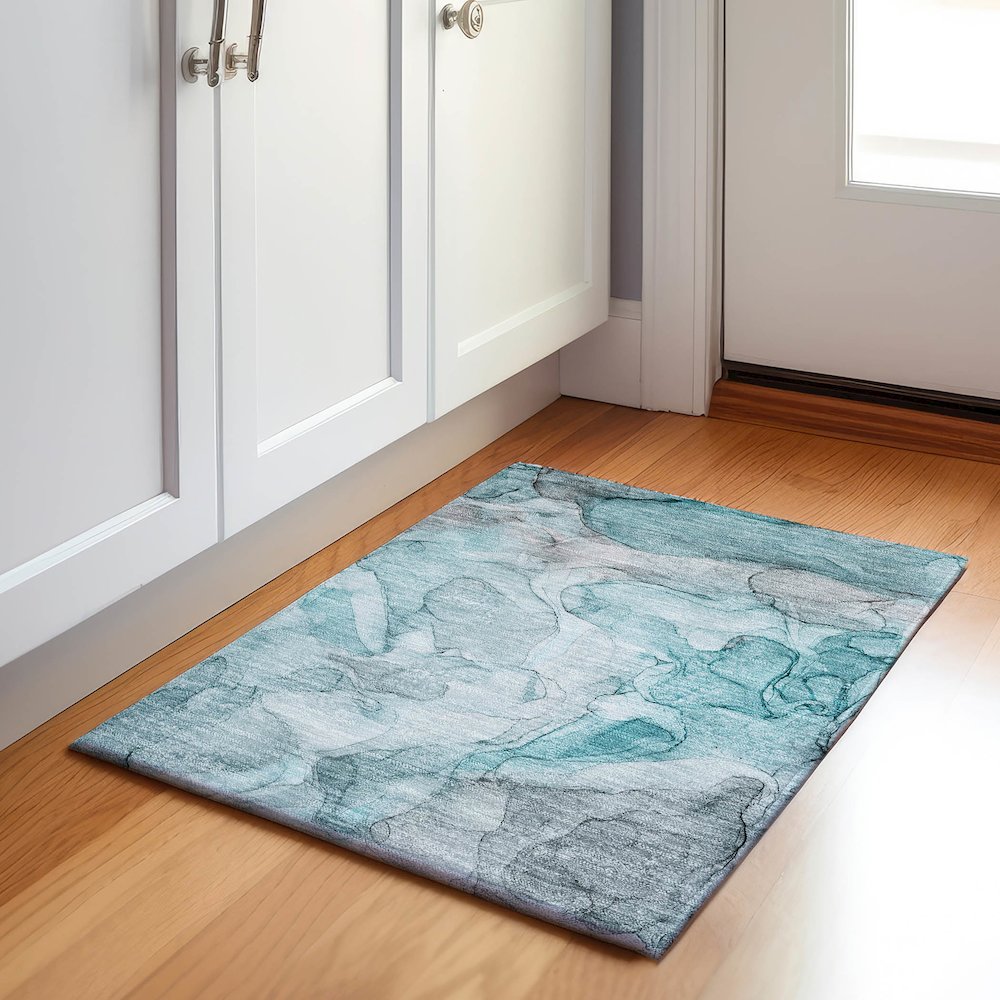 Premium Machine Washable Mayfield  Teal 1'8" x 2'6" Rug. Picture 5