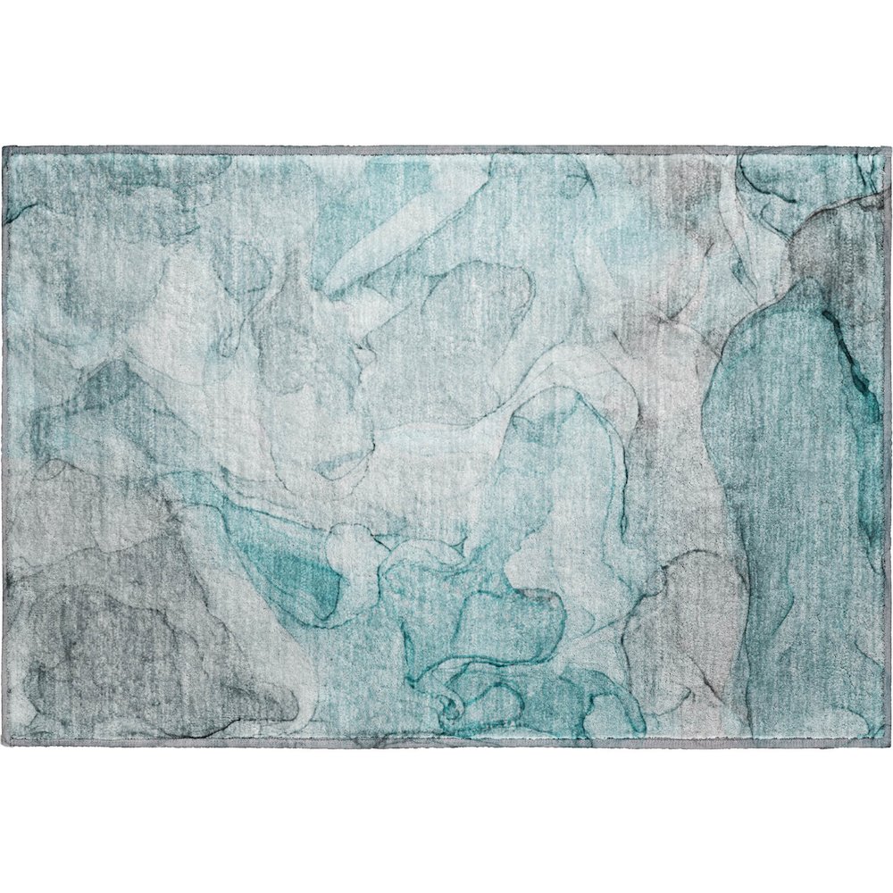 Premium Machine Washable Mayfield  Teal 1'8" x 2'6" Rug. Picture 1