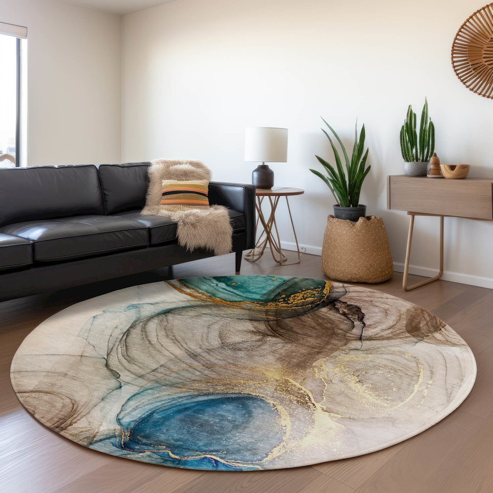 Premium Machine Washable Mayfield  Beige 8' x 8' Round Rug. Picture 5