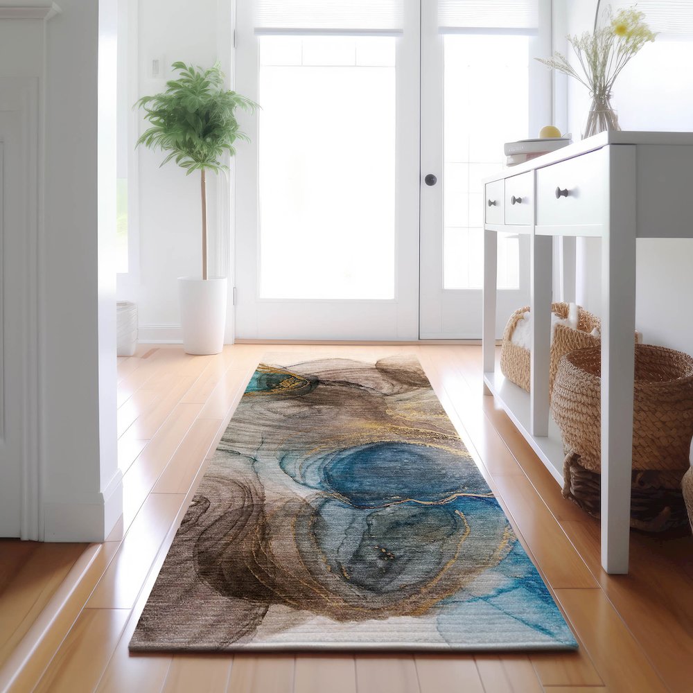 Premium Machine Washable Mayfield  Beige 2'3" x 7'6" Runner Rug. Picture 5