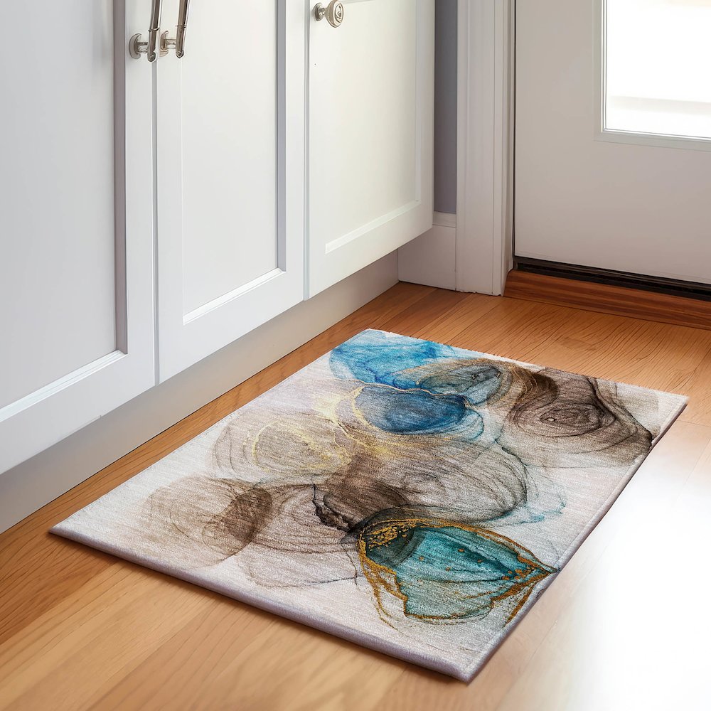 Premium Machine Washable Mayfield  Beige 1'8" x 2'6" Rug. Picture 5