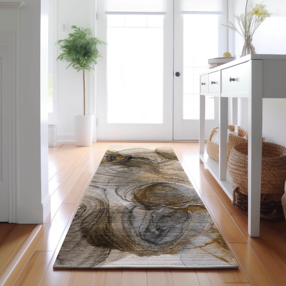 Premium Machine Washable Mayfield  Brown 2'3" x 7'6" Runner Rug. Picture 5