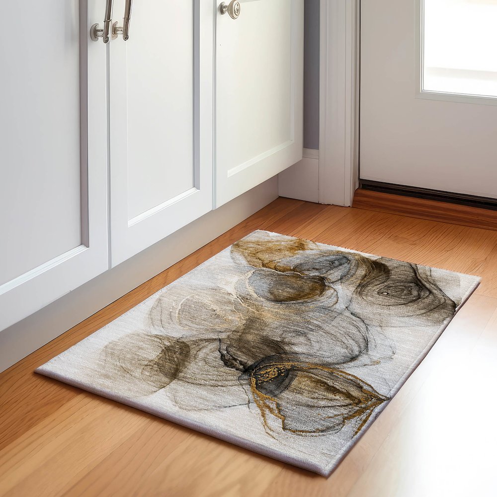 Premium Machine Washable Mayfield  Brown 1'8" x 2'6" Rug. Picture 5