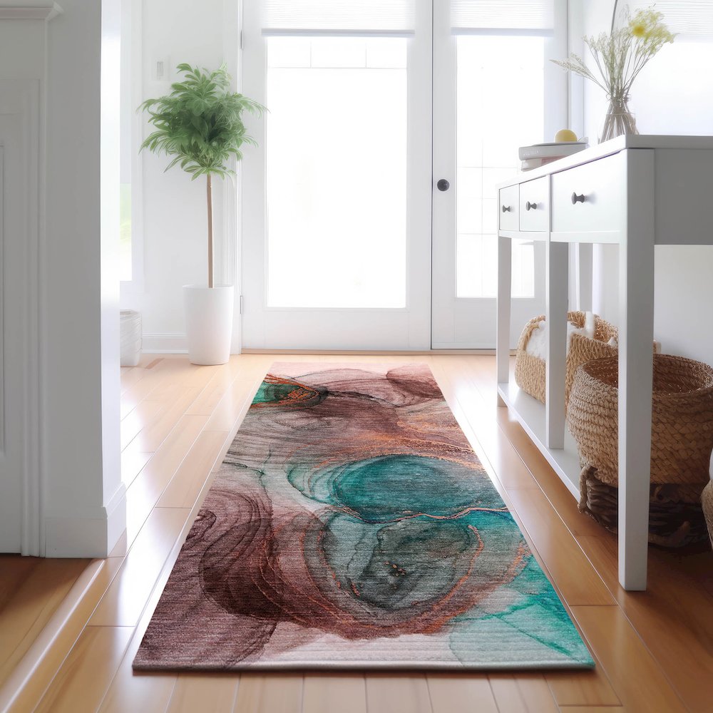 Premium Machine Washable Mayfield  Burgundy 2'3" x 7'6" Runner Rug. Picture 5