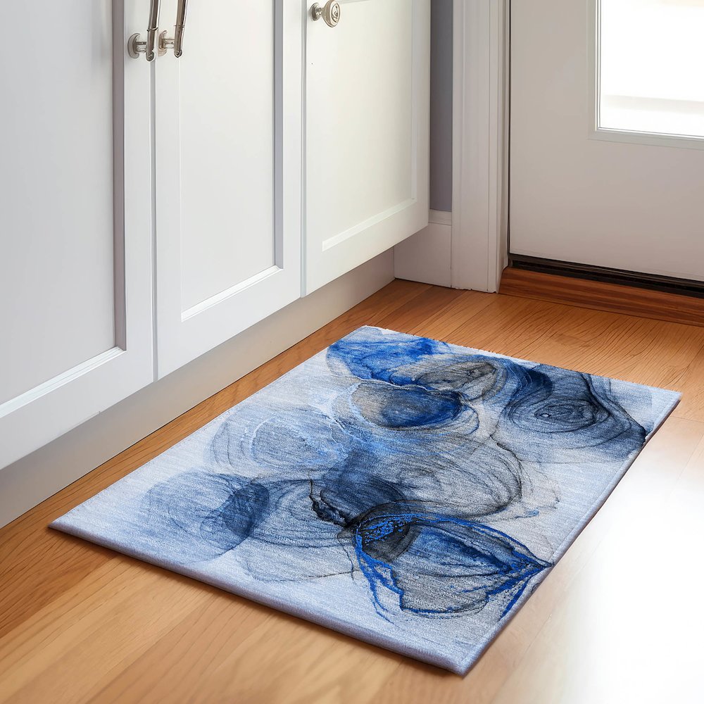 Premium Machine Washable Mayfield  Navy 1'8" x 2'6" Rug. Picture 5
