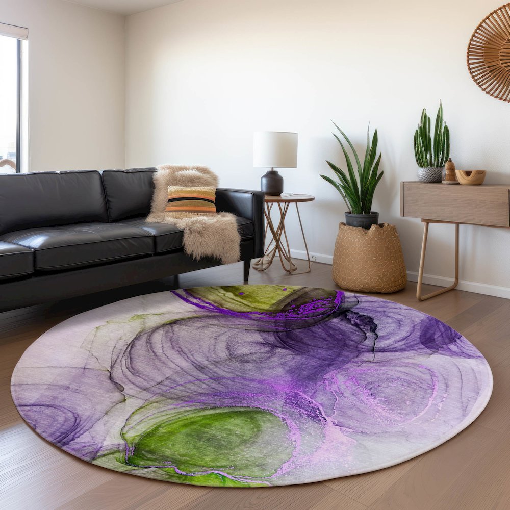 Premium Machine Washable Mayfield  Purple 8' x 8' Round Rug. Picture 5