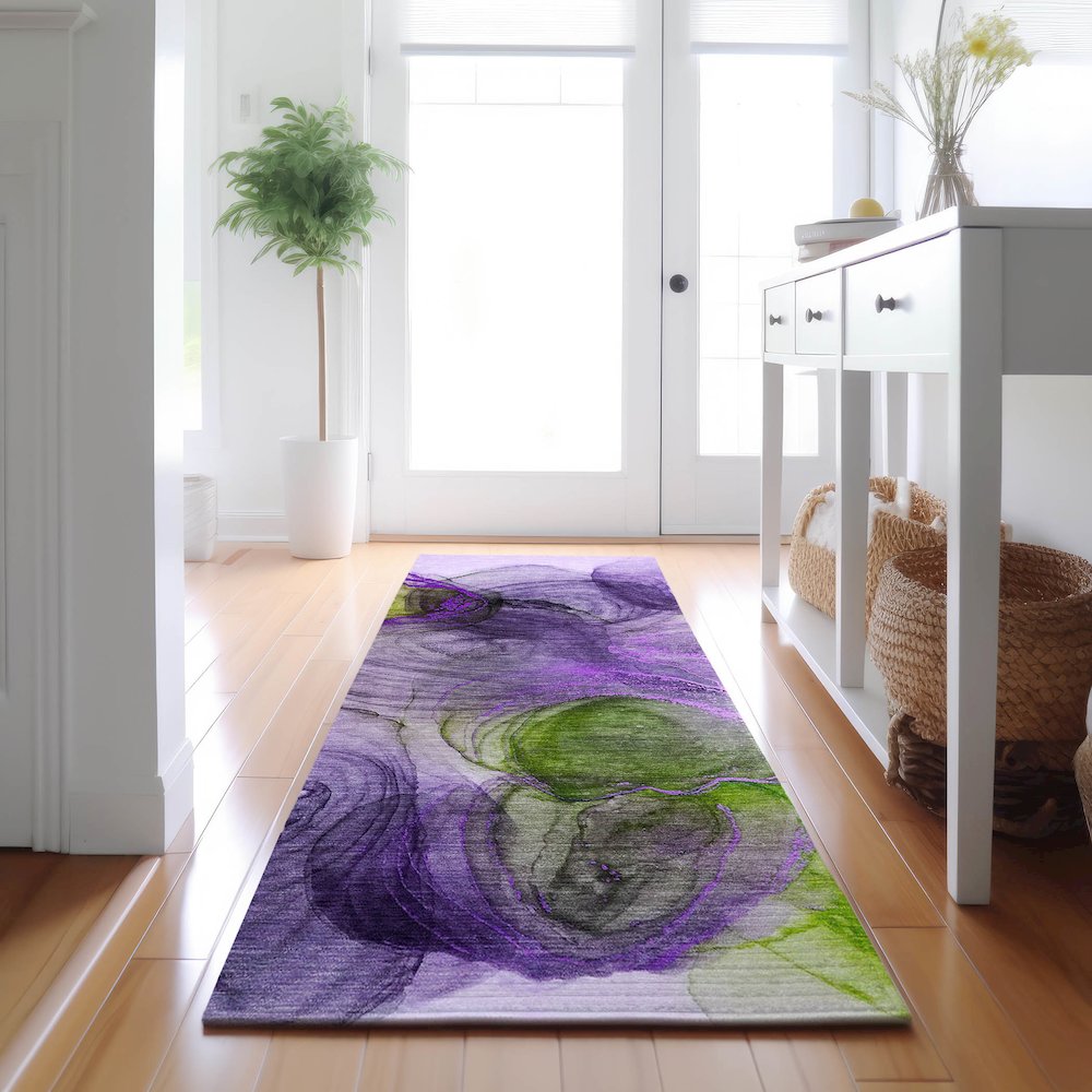 Premium Machine Washable Mayfield  Purple 2'3" x 7'6" Runner Rug. Picture 5