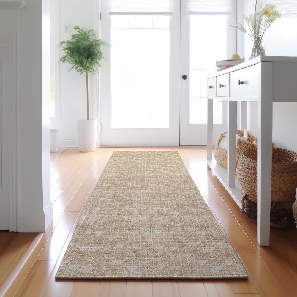 Premium Machine Washable Mayfield  Beige 2'3" x 7'6" Runner Rug. Picture 5