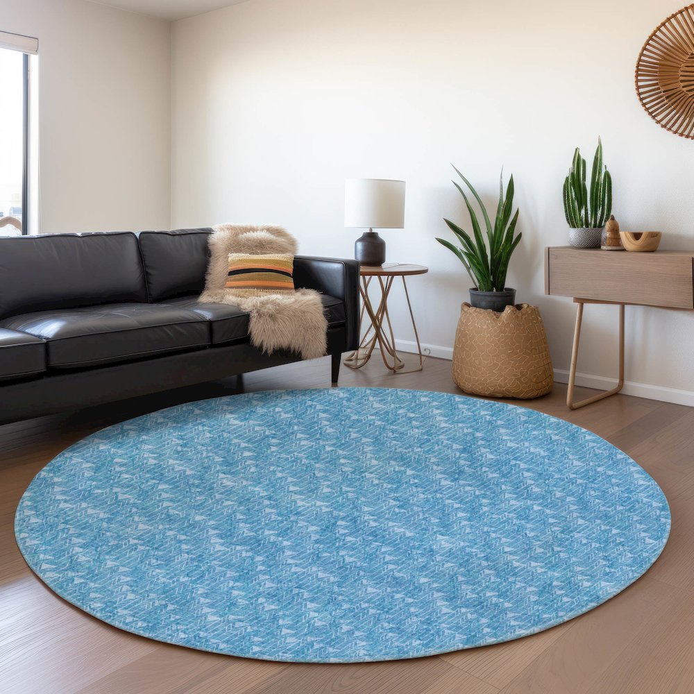 Premium Machine Washable Mayfield  Blue 8' x 8' Round Rug. Picture 5