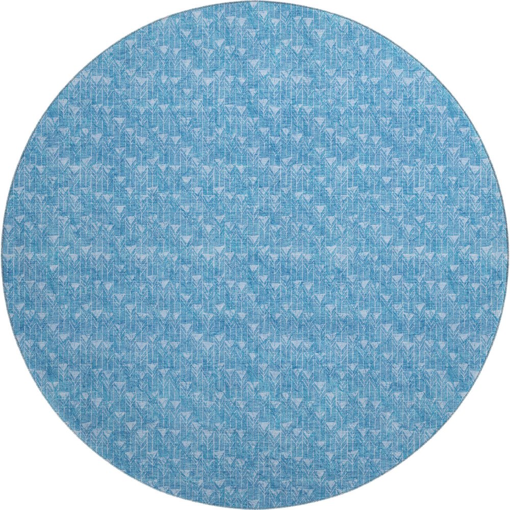 Premium Machine Washable Mayfield  Blue 8' x 8' Round Rug. Picture 1