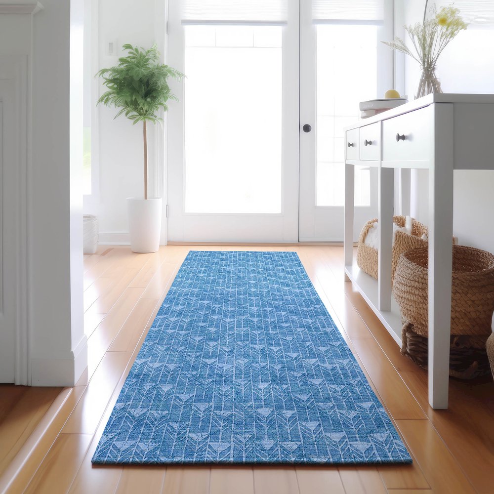 Premium Machine Washable Mayfield  Blue 2'3" x 7'6" Runner Rug. Picture 5
