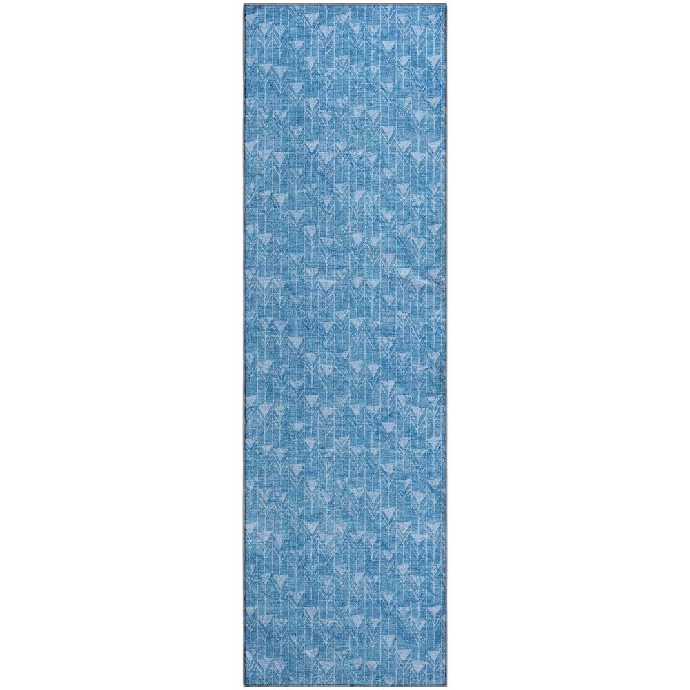 Premium Machine Washable Mayfield  Blue 2'3" x 7'6" Runner Rug. Picture 1