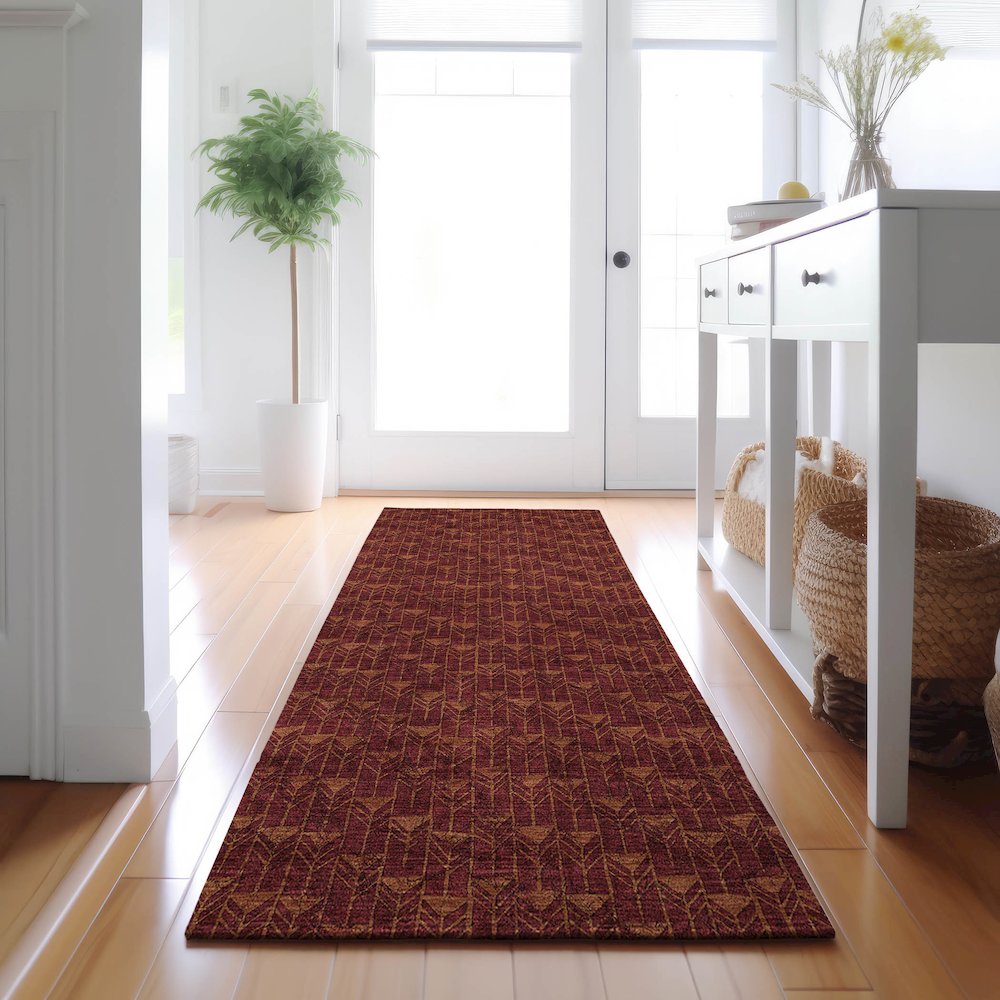 Premium Machine Washable Mayfield  Burgundy 2'3" x 7'6" Runner Rug. Picture 5