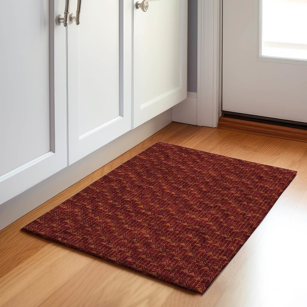 Premium Machine Washable Mayfield  Burgundy 1'8" x 2'6" Rug. Picture 5