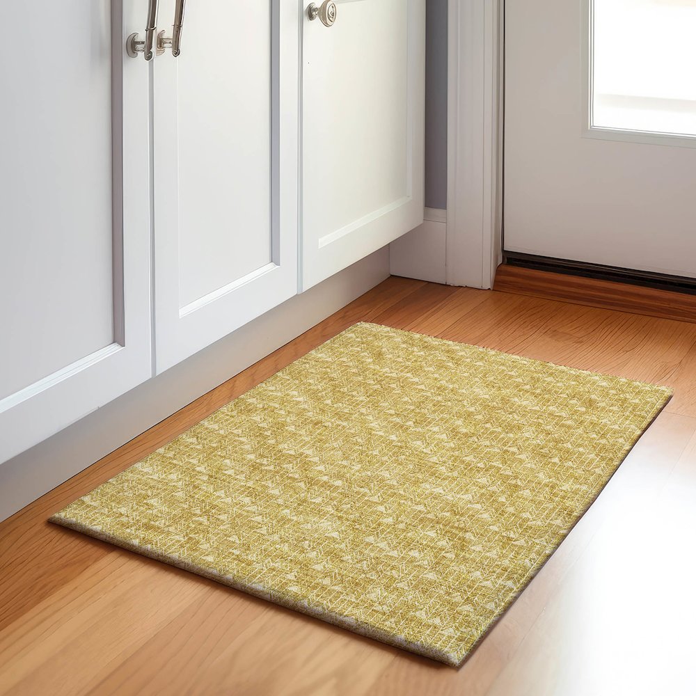 Premium Machine Washable Mayfield  Gold 1'8" x 2'6" Rug. Picture 5