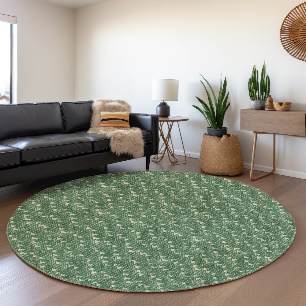 Premium Machine Washable Mayfield  Green 8' x 8' Round Rug. Picture 5