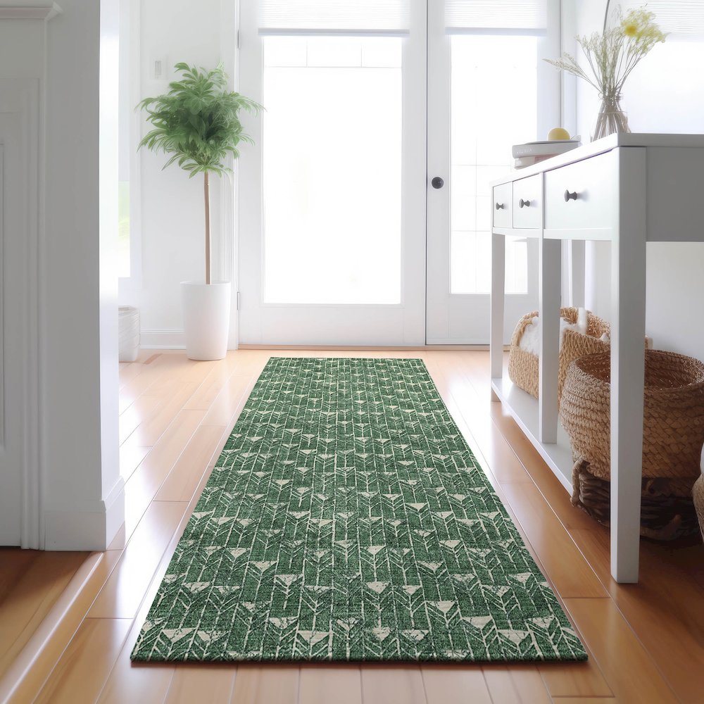 Premium Machine Washable Mayfield  Green 2'3" x 7'6" Runner Rug. Picture 5